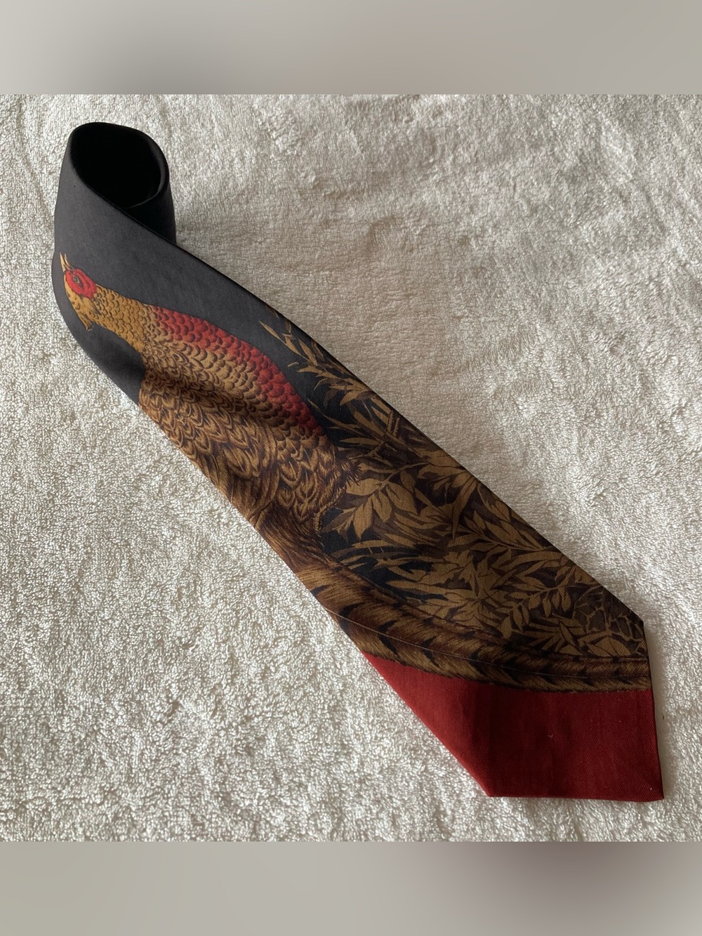 VTG Polo Ralph Lauren Pheasant Bird Silk Tie Hunting Country Red Tip Made in USA